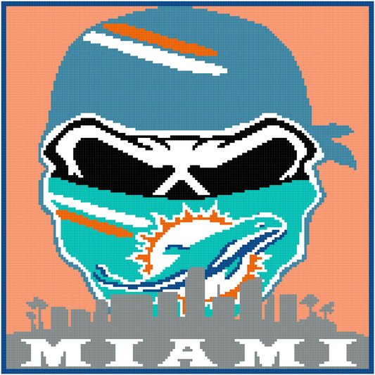 Miami Dolphins Skull with Skyline 150x150