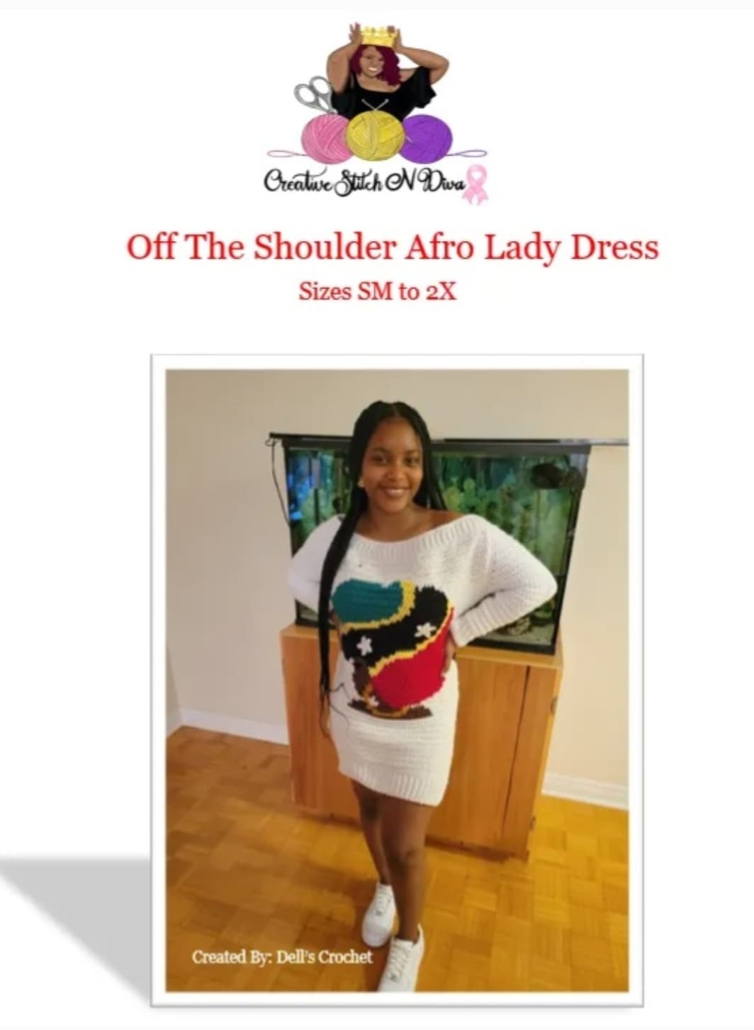 Off The Shoulder Afro Lady Dress Crochet Pattern