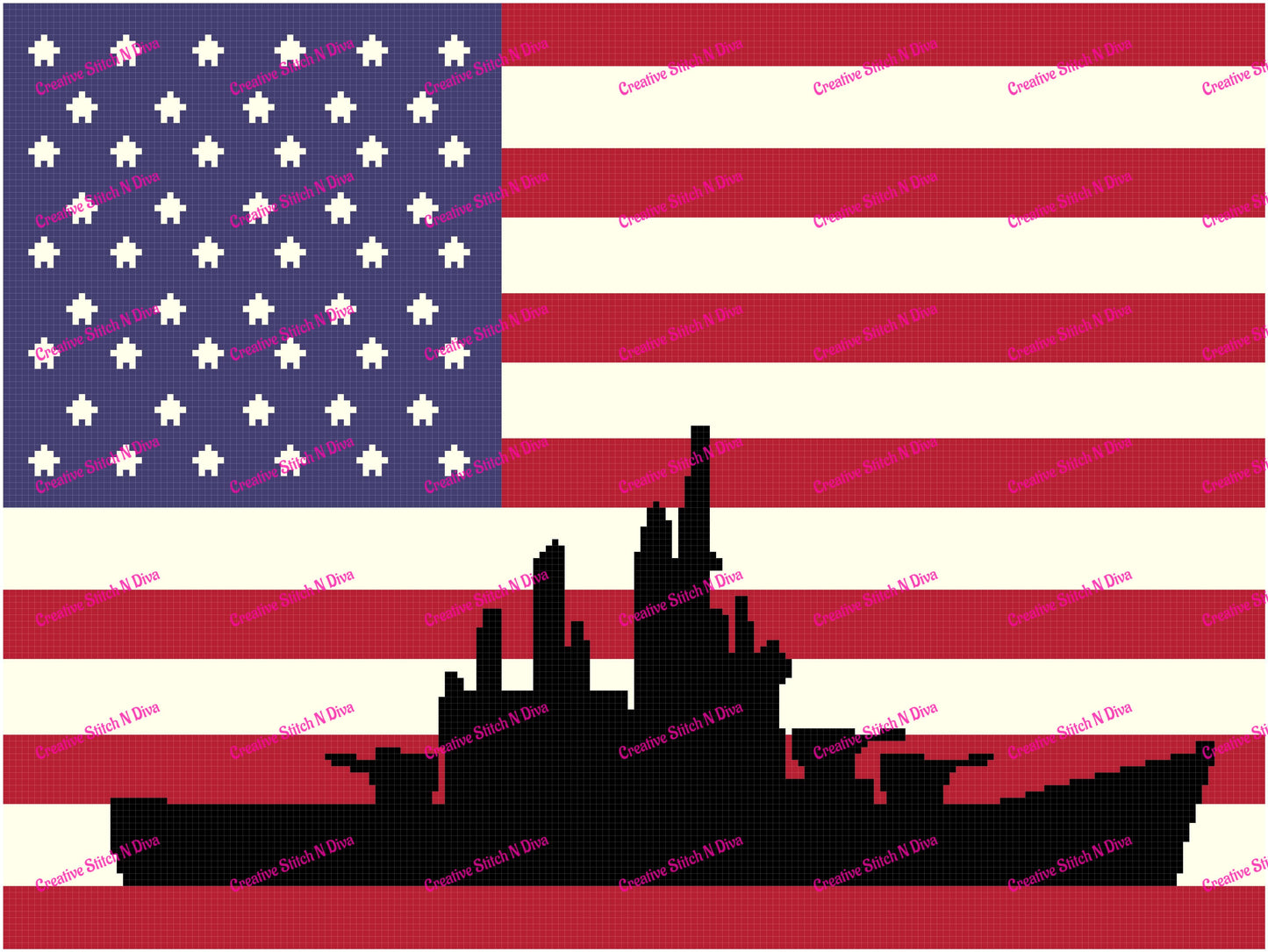 American Flag with Navel Ship 200x100