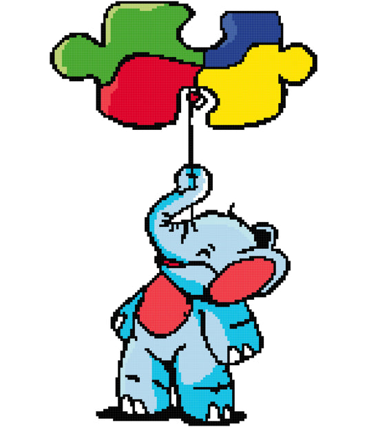 Autism Awareness Elephant Holding Balloon 150x175